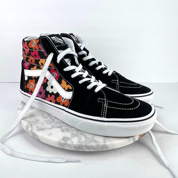 EUC Vans Flower Black/Red/Orange Canvas/Suede Floral Skater Sneakers Men\'s 11 main image 8